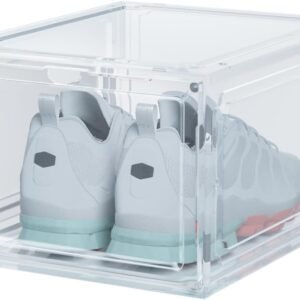 Size 14 Shoe Boxes Clear Plastic Stackable, Sneaker Containers Magnetic Shoes Storage Box Foldable Drop Front Organizer Shoes Cases for Home Display Bins 1 Pack (14.2"x 11"x 7.9")