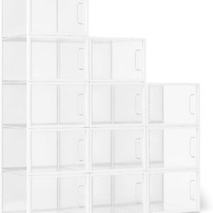 Stackable and Foldable Clear Shoe Storage Organizer Box, Large, 12-Pack