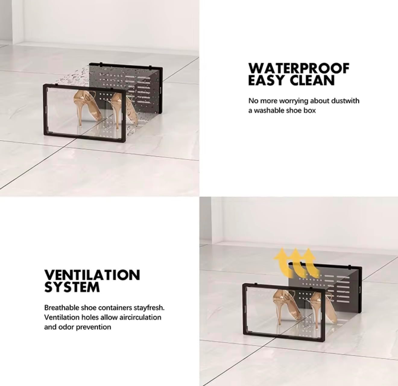 Stackable Shoe Storage Boxes, Clear Front Drop Door, Foldable Plastic Organizer with Ventilation, 12 Pack - Image 2