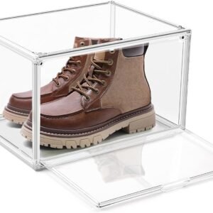 1 Pack Clear Shoe Organizer for Closet Shoes Storage Box for Sneakerheads Plastic Stackable Sneaker Display Case Storage Bins with Lids,Size 14