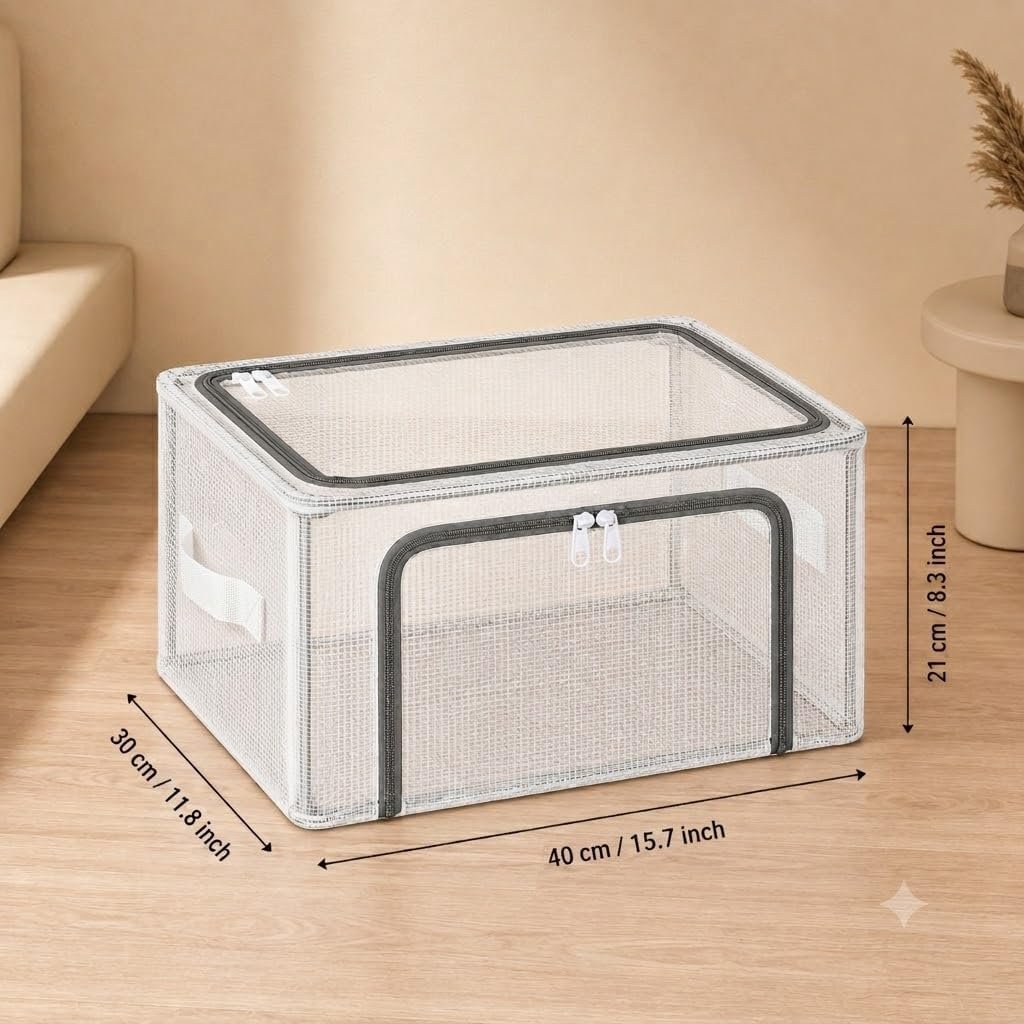 25L Under-Bed Storage Box Transparent PVC Storage Boxes with Lids, Foldable Storage Box Waterproof Zipper Clothes Storage Box Wardrobe Storage Organiser for Storing Clothes Shoes Bedding Toys - Image 2