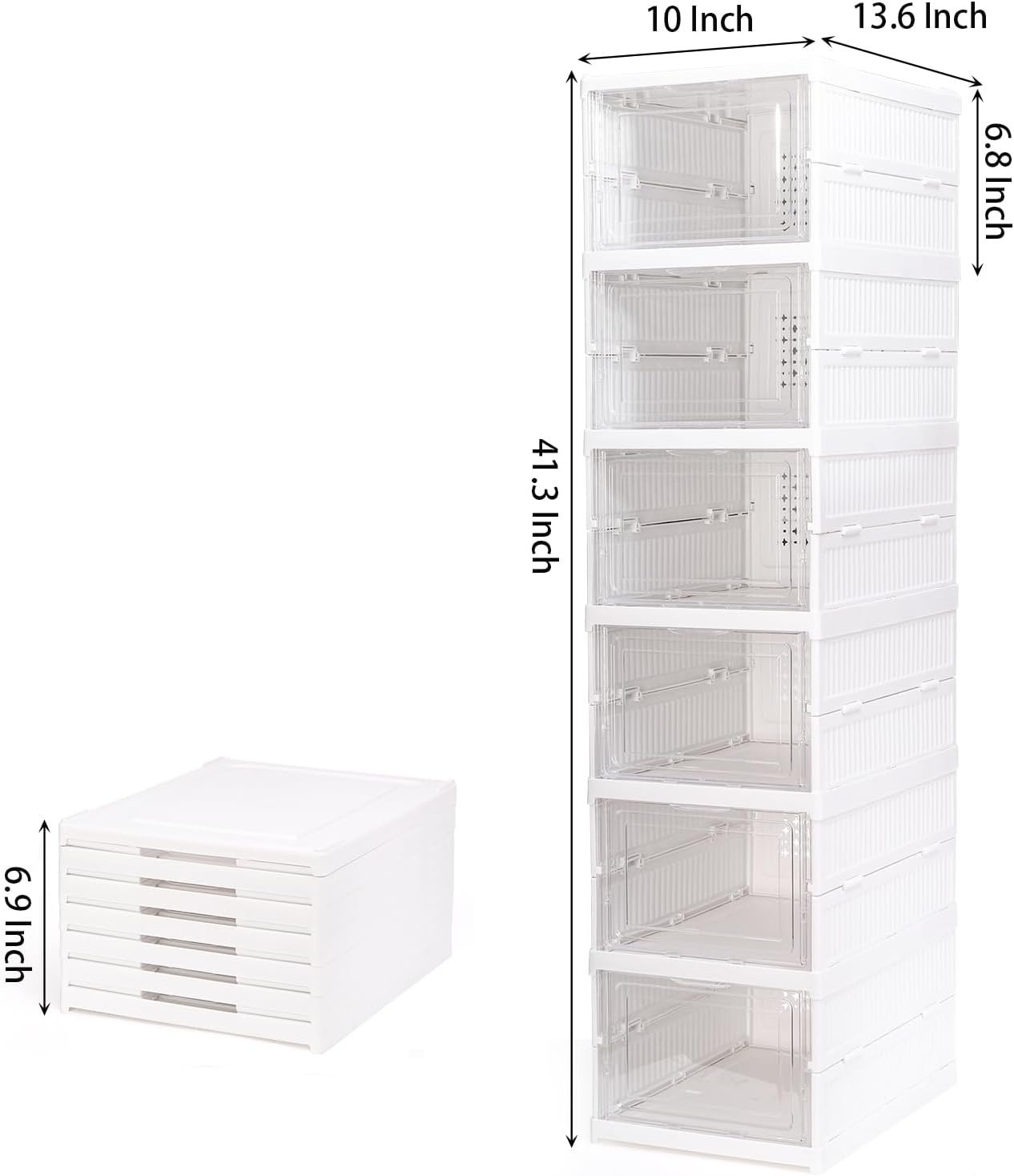Foldable Shoe Rack Organizer, 6-Tier Shoe Storage Box Collapsible Plastic Shoe Shelf Clear Shoe Boxes with Doors, Stackable Shoe Storage Bins Shoe Organizer for Entryway Closet - Image 2