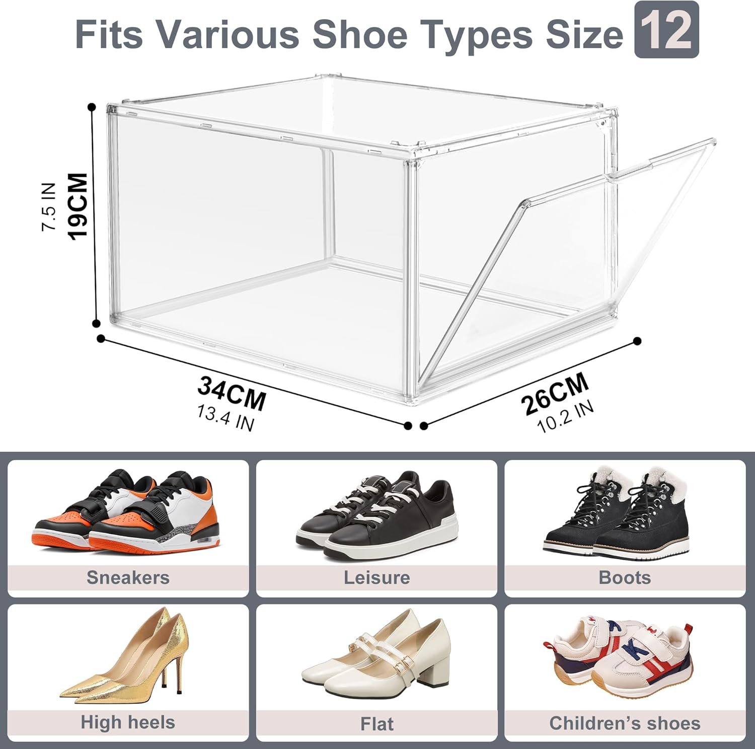 Clear Acrylic Shoe Boxes Organizer, Extra-Thick Reinforced Stackable Shoe Storage with Magnetic Door, Foldable Dust-Proof Display Cases for Closet & Entryway, Fits up to Men’s 12, Crystal Clear 1 Pack - Image 2