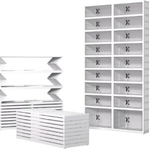 9 Tiers 36 Pairs Foldable Shoe Rack Organizer, Plastic Collapsible Shoe Shelf, Folding Shoe Box Storage Cabinet with Magnetic Clear Door Easy Assembly