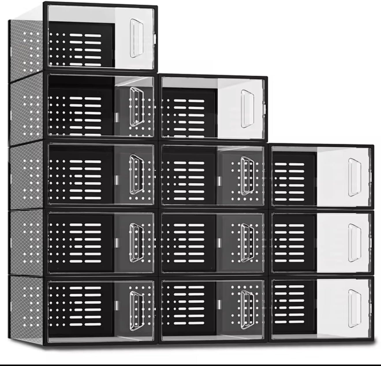Stackable Shoe Storage Boxes, Clear Front Drop Door, Foldable Plastic Organizer with Ventilation, 12 Pack