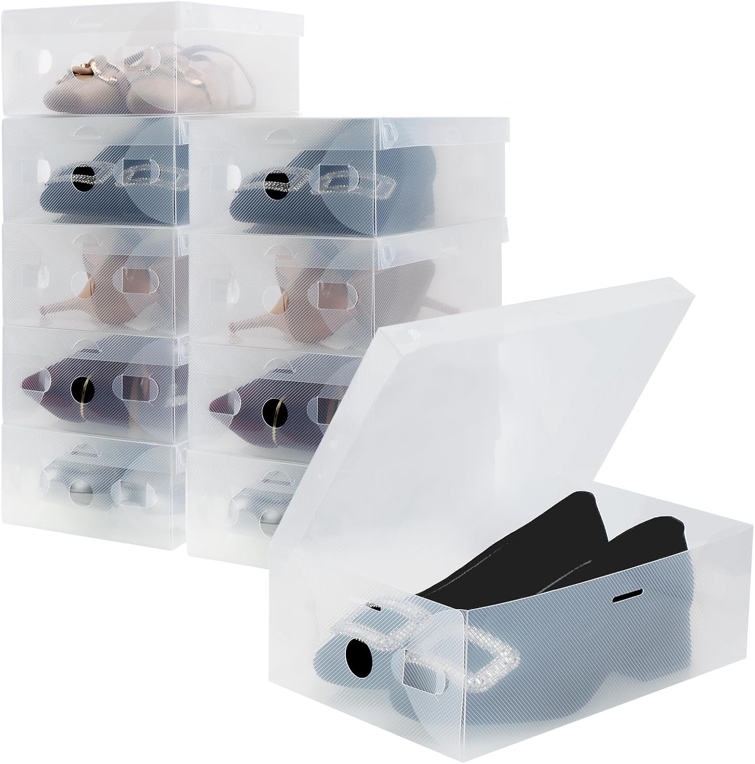 10 Kids Women Smart Storage Containers Foldable Clear Shoe Box Set