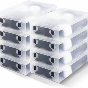 8 Pack Large Boot Storage Boxes with Lids for Tall Boots 20.5" x 11.8" x 4.5" Stackable Clear Plastic Shoe Organizer Container Space-saving Shoe Storage Box for Sneakers and High Heels