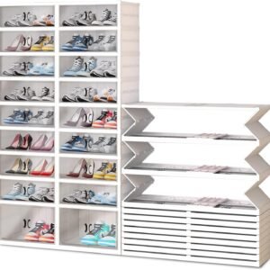 Foldable Shoe Rack, Transparent Shoe Boxes with Magnetic Double Doors, Shoe Organizer Storage for Entryway/Bedroom/Cloakroom, Large Shoe Cabinet with Hidden Bottom Roller 9 Tiers 4 Row ()