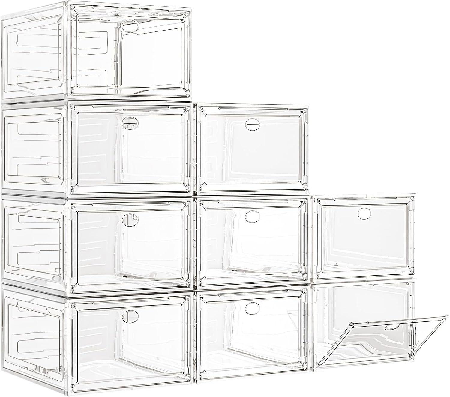Large Clear Shoe Boxes Organizer【Thicker Material】 Stronger Shoe Box with Magnetic Door, Stackable Shoe Storage Box for Closet, Foldable Space-Saving Storage Bins Shoe Cabinet, 9 Pack