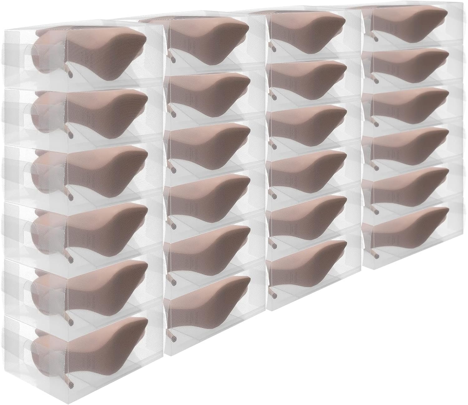 24 Pcs Shoe Box Clear Plastic Stackable Shoe Storage Organizer Foldable Heavy Duty Containers for Closet Apartments Small Spaces Dorm Bedroom (12 x 7.5 x 3.7 Inches) - Image 2