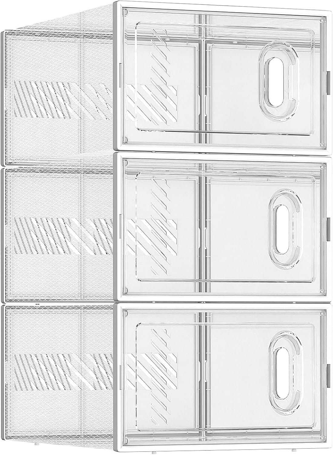 3 Pack Stackable Shoe Storage Boxes Fit Size 9, Thickened Clear Shoe Box Bins with Lids, Plastic Foldable Shoe Rack Organizer Sneaker Storage Containers (Large, )