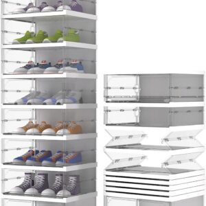 Shoe Rack Organizer Storage Box 9 Tiers-18 Pairs, Portable Folding Shoe Rack with Magnetic Clear Door for Closet Entryway, Transparent, 9 Tiers 18 Pairs