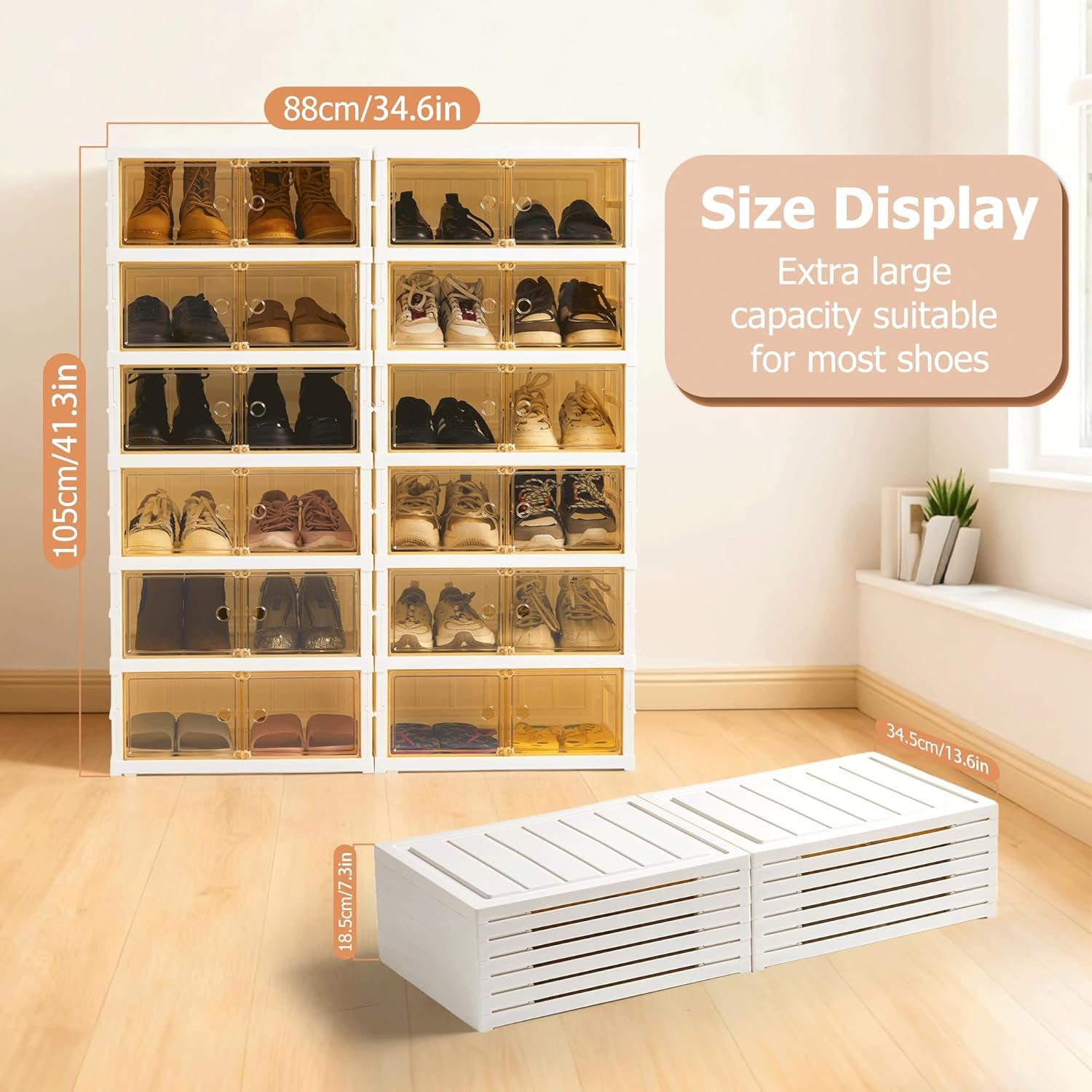 Folding Shoe Rack Storage Device,Large Plastic Folding Shoe Cabinet, Easy to Assemble Shoe Rack Storage Cabinet with Transparent Door Magnetic Buckle (6 Layers, 2 Groups, 24 Pairs) - Image 2