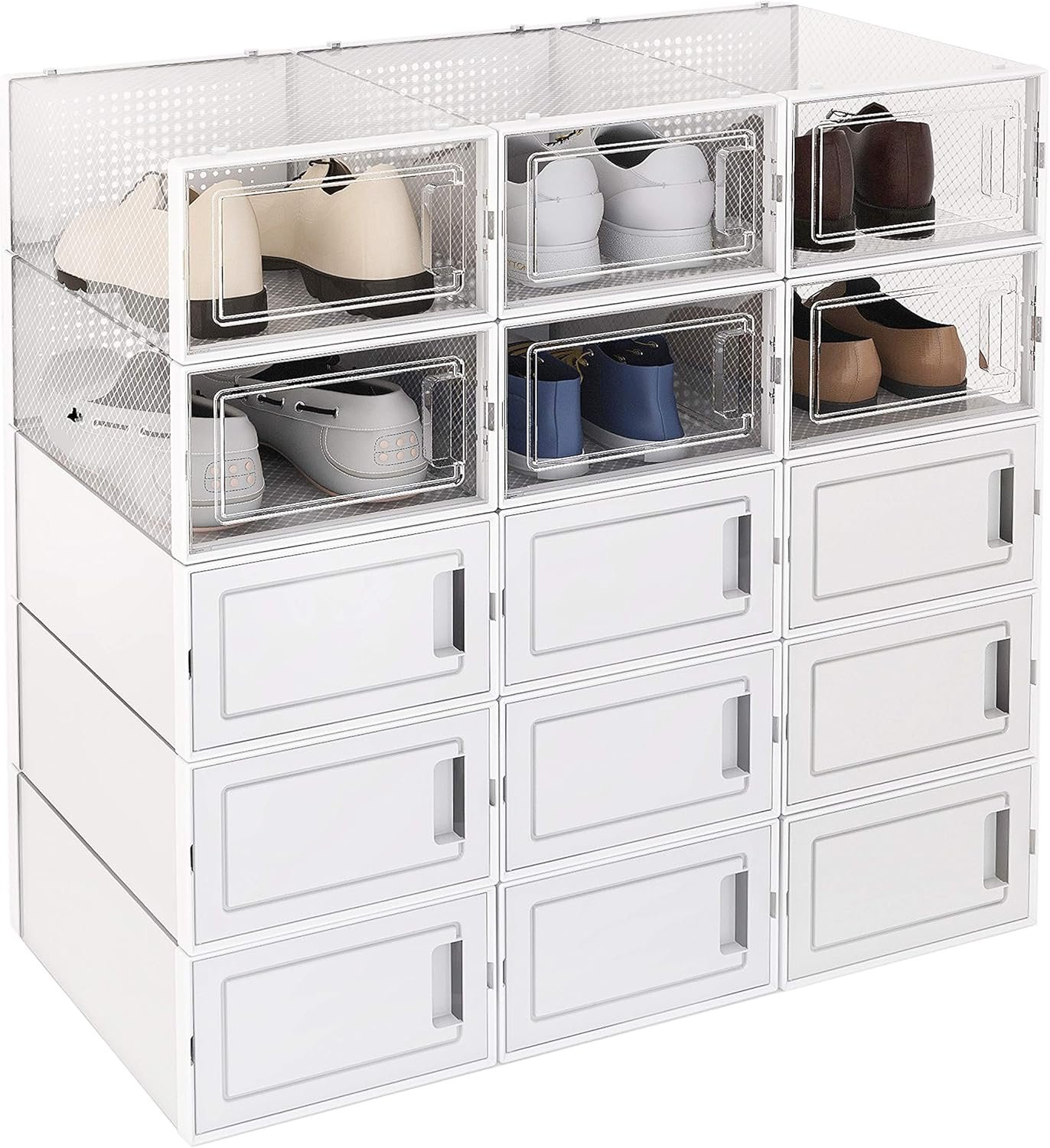 15 Pack Foldable Clear Plastic Stackable Storage Shoe Box Storage Sneaker Containers Storage Bins Shoe Storage Organizer Drawer Fit to Men US Size 9