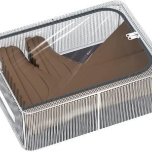 Stackable Storage Boxes with Clear Lids, 15.8-Inch Closet Storage Bins with Metal Frame for Shoe, Boot, Sneaker (1 Pack, 19 Qt, 15.8" x 11.8" x 6")