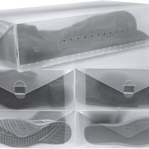 Clear Foldable Shoe Storage Boxes, 5 Pack - Stackable Heavy Duty Plastic Boot Storage Box, Perfect for Apartments, Small Spaces, and College Dorm Rooms, Shoe Box and Boot Organizer