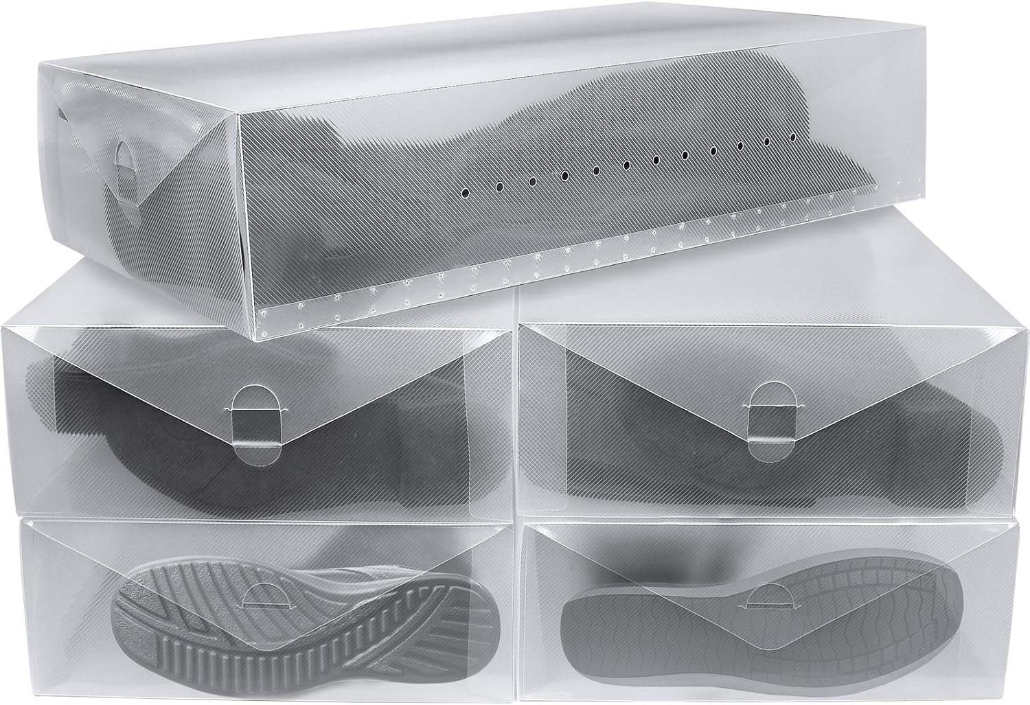 Clear Foldable Shoe Storage Boxes, 5 Pack - Stackable Heavy Duty Plastic Boot Storage Box, Perfect for Apartments, Small Spaces, and College Dorm Rooms, Shoe Box and Boot Organizer