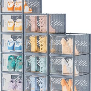 Shoe Storage, 12 Pack X-Large Shoe Organizer for Closet, Shoe Boxes Clear Plastic Stackable Shoe Storage Boxes for Size 13